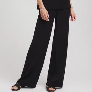 CHICO’S  Linen WIDE LEG black Elastic waist drawstring size 2 tall/ 40”long